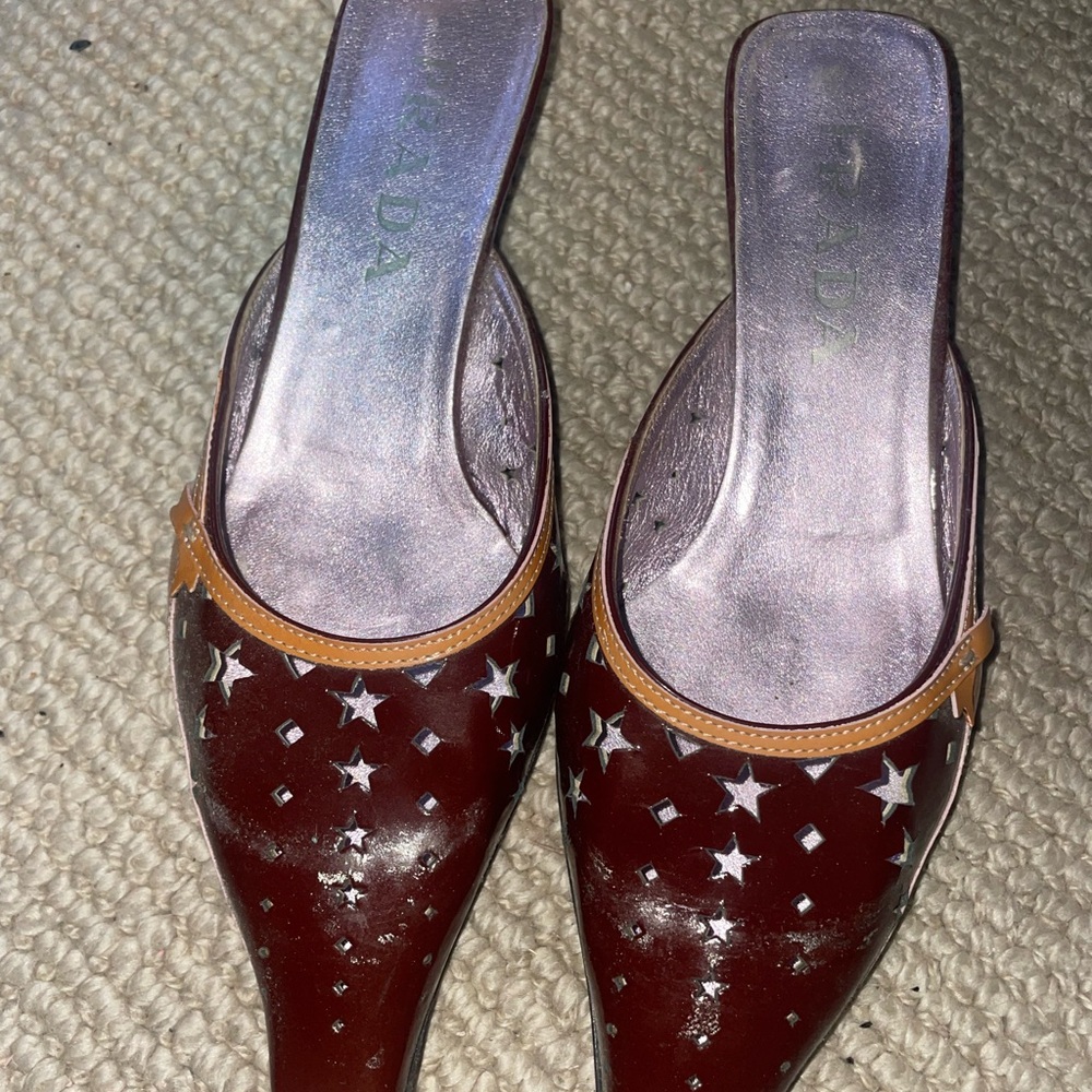 Prada Women's Burgundy Star Mules